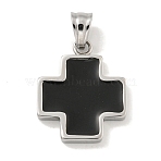 304 Stainless Steel Pendants, with Enamel, Cross Charm, Stainless Steel Color, Black, 22x18x3mm, Hole: 6x4.5mm(STAS-C102-11P-01)