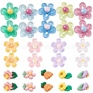 60Pcs 3 Styles Transparent Resin Cabochons, with Glitter Powder, Flower, Mixed Color, 16~27.5x15~19x6.5~9mm, 20pcs/style(CRES-SC0002-49)