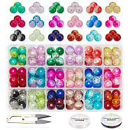 DIY Baking Painted Crackle Glass Beads Stretch Bracelet Making Kits, include Sharp Steel Scissors, Elastic Crystal Thread, Stainless Steel Beading Needles, Mixed Color, Beads: 12mm, Hole: 1.3~1.6mm, 144pcs/set(DIY-PH0004-54E)