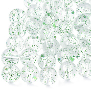 Transparent Acrylic Beads, with Glitter Powder, Round, Green, 7~8mm, Hole: 1.5mm, about 1780pcs/500g(MACR-S361-02D-8mm)