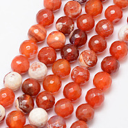 Natural Fire Crackle Agate Bead Strands, Round, Grade A, Faceted, Dyed & Heated, Coral, 10mm, Hole: 1mm, about 37pcs/strand, 15 inch(G-K166-07F-10mm-14)