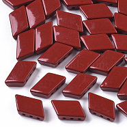 Spray Painted Alloy Multi-Strand Links, Cadmium Free & Lead Free, For Tile Elastic Bracelets Making, Parallelogram, Dark Red, 15.5x8x5mm, Hole: 1mm(PALLOY-T075-06E)