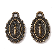 Oval Tibetan Style Alloy Charms, Virgin Mary with Cross & Heart, Cadmium Free & Nickel Free & Lead Free, Antique Bronze, 15x9x1mm, Hole: 1.5mm(TIBEP-D090-AB-NR)