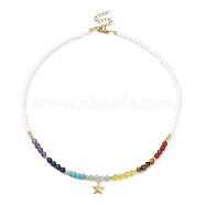 304 Stainless Steel Star Pendant Necklace, with Natural & Synthetic Mixed Gemstone & Glass Beaded Chains, Mixed Color, 15.79 inch(40.1cm)(NJEW-TA00102)