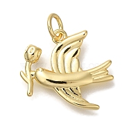 Rack Plating Brass Pendants, Cadmium Free & Lead Free, Long-Lasting Plated, Bird with Flower Charms, with Jump Ring, Real 18K Gold Plated, 14x17x2.5mm, Hole: 3mm(KK-I720-30G)