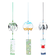 3Pcs 3 Style Japanese Glass Half Round Wind Chimes, Paper Blessing Hanging Pendant, for Garden Patio Balcony Decoration, Mixed Color, 385mm, 1pc/style(HJEW-BC0001-54)