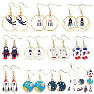 SUNNYCLUE Spaceflight Theme, DIY Earring Making, with Alloy Pendants, Enamel and Brass Earring Findings, Mixed Shapes, Mixed Color, 12~29x9~25x1~5mm, Hole: 1.5~2.5mm(DIY-SC0008-64)