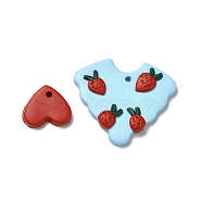 Handmade Polymer Clay Pendants Sets, Heart & Heart with Strawberry Charm, Mixed Color, 26x29x4.2mm, Hole: 2mm, 2pcs/set(CLAY-B003-09)