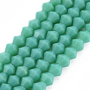 Opaque Solid Color Glass Beads Strands, Imitation Jade, Faceted, Bicone, Sea Green, 4.5x4mm, Hole: 1mm, about 92~96pcs/strand, 13.78~14.37 inch(GLAA-Q080-4mm-B08)