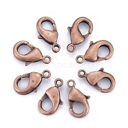 Brass Lobster Claw Clasps, Parrot Trigger Clasps, Cadmium Free & Nickel Free & Lead Free, Red Copper, 12x7x3mm, Hole: 1mm(KK-902-R-NF)