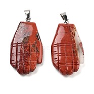 Natural Red Jasper Carved Pendants, Hand Charms with Platinum Platinum Tone Metal Snap on Bails, 44x23x5mm, Hole: 7x4mm(G-K369-01P-11)