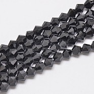 Opaque Solid Color Imitation Jade Glass Beads Strands, Faceted, Bicone, Black, 4x4mm, Hole: 0.8mm, about 82~85pcs/strand, 12.01~12.2 inch(30.5~31cm)(EGLA-A039-P4mm-D17)