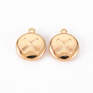 Brass Charms, Flat Round with Plus Sign, Nickel Free, Real 18K Gold Plated, 11x9.5x2.5mm, Hole: 0.9mm(KK-Q766-003-NF)