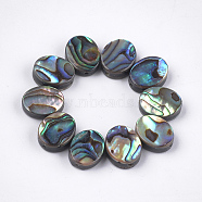 Abalone Shell/Paua Shell Beads, Oval, Dark Green, 10x8x3.5~4mm, Hole: 1mm(X-SSHEL-T008-04)