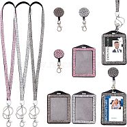 CHGCRAFT 3Pcs 3 Colors Rectangle PU Leather ID Card Badge Holder, with Rhinestone, Lanyard & Clip, Mixed Color, 590mm, 1pc/color(AJEW-CA0002-47)