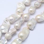 Natural Baroque Pearl Keshi Pearl Beads Strands, Cultured Freshwater Pearl, Nuggets, Creamy White, 25~36x16~25x15~18mm, Hole: 0.5mm, about 13~16pcs/strand, 14.96 inch(PEAR-K004-15)