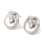 Brass Twist Flat Round Stud Earrings with Clear Cubic Zirconia, Lead Free & Cadmium Free, Platinum, 14x15mm(EJEW-Q770-09P)