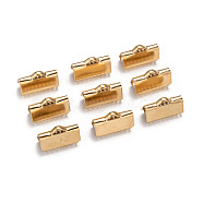 Ion Plating(IP) 304 Stainless Steel Ribbon Crimp Ends, Golden, 9x15mm, Hole: 1.5mm(STAS-F098-04)