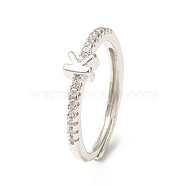 Clear Cubic Zirconia Initial Letter Adjustable Ring, Platinum Brass Jewelry for Women, Letter.K, Inner Diameter: 18mm(RJEW-C052-01P-K)