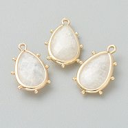 Natural White Moonstone Pendants, with Golden Brass Edge, Faceted, Teardrop, 22.5x14x5.5mm, Hole: 1.6mm(G-B009-02G-F)