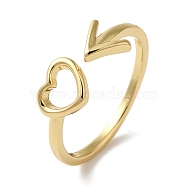 Heart & Arrow Rack Plating Brass Open Cuff Finger Rings for Women, Long-Lasting Plated, Lead Free & Cadmium Free, Real 18K Gold Plated, Inner Diameter: 17mm(RJEW-L123-013G)