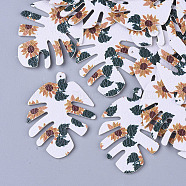 PU Leather Big Pendants, Double-Sided Printing, Flower Pattern, Leaf, White, 55x43x2mm, Hole: 1mm(FIND-TA0002-A06)