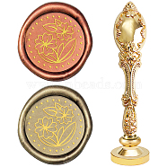 DIY Scrapbook, Brass Wax Seal Stamp and Alloy Handles, Flower Pattern, 103mm, Stamps: 2.5x1.45cm(AJEW-WH0128-07G)