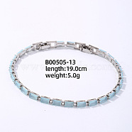 Brass Rhinestone Square Link Bracelets for Women, Platinum 7-1/2 inch(19cm)(XO6953-9)