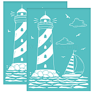 Self-Adhesive Silk Screen Printing Stencil, for Painting on Wood, DIY Decoration T-Shirt Fabric, Turquoise, Lighthouse Pattern, 280x220mm(DIY-WH0338-075)