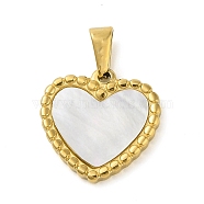 Resin Imitation White Shell Pendants, Golde Tone 304 Stainless Steel Charms, Heart, 20x20x3mm, Hole: 7.8x3mm(STAS-R229-14A-G)