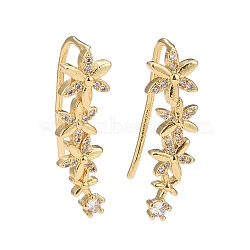 Cubic Zirconia Flower Dangle Earrings, Real 18K Gold Plated Brass Jewelry for Women, Lead Free & Cadmium Free, Clear, 26x8mm, Pin: 1mm(EJEW-A069-04G)