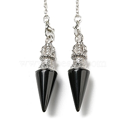 Natural Obsidian Pointed Dowsing Pendulums, with Rack Plating Platinum Plated Brass Findings, Cadmium Free & Lead Free, 230mm, Hole: 1.6mm(AJEW-P113-01P-02)