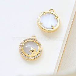 Brass Micro Pave Cubic Zirconia Pendants, with Cat Eyes, Half Round, Star, 15x13mm(INS-PW0002-01B)