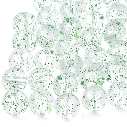 Transparent Acrylic Beads, with Glitter Powder, Round, Green, 7~8mm, Hole: 1.5mm, about 1780pcs/500g(MACR-S361-02D-8mm)