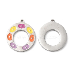 316L Surgical Stainless Steel Pendants, with Enamel, Donut Charm, Stainless Steel Color, 18x15x1.4mm, Hole: 1.2mm(STAS-H213-19P)