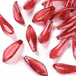 Transparent Spray Painted Glass Pendants, Petaline, Red, 25.5x9x4mm, Hole: 1mm(GLAA-S190-015G-01)