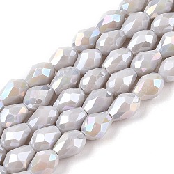 Opaque Solid Color Electroplate Glass Beads Strands, AB Color Plated, Faceted, Teardrop, Slate Gray, 8x6mm, Hole: 1.2mm, about 65~67pcs/strand, 20.08 inch(51cm)(EGLA-N013-P6mm-B05)