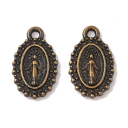 Oval Tibetan Style Alloy Charms, Virgin Mary with Cross & Heart, Cadmium Free & Nickel Free & Lead Free, Antique Bronze, 15x9x1mm, Hole: 1.5mm(TIBEP-D090-AB-NR)