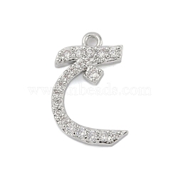 Rack Plating Brass Micro Pave Clear Cubic Zirconia Pendants, Long-Lasting Plated, Lead Free & Cadmium Free, Arabic Alphabet, Platinum, 16.5x11x2mm, Hole: 1.2mm(KK-A224-03A-P)