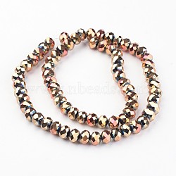 Electroplate Glass Bead Strands, Faceted, Rondelle, Rose Gold Plated, 8x6mm, Hole: 1mm, about 72pcs/strand, 15.7 inch(EGLA-G014-8mm-FP01)