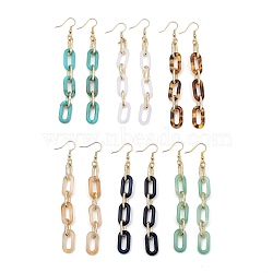 Acrylic & Aluminum Cable Chains Dangle Earrings, with  Brass Earring Hooks, Oval, Light Gold, Mixed Color, 100mm, Pin: 0.7mm(EJEW-JE04243)