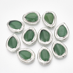 Natural Green Agate Beads, Electroplate Polymer Clay Edge, Dyed, Teardrop, Sea Green, 20~23x15~18x6~7mm, Hole: 1mm(G-T120-04E)