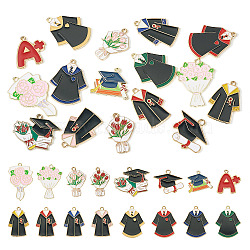 16Pcs 16 Styles Graduation Season Theme Alloy Enamel Pendants, Golden, Mixed Color, 23~36x18~30x1~2mm, Hole: 1.6~2.5mm, 1pc/style(ENAM-TA0002-70)