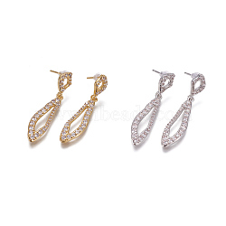 Brass Micro Pave Cubic Zirconia Dangle Stud Earrings, teardrop, with Plastic Ear Nuts, Clear, Platinum & Golden, 38.5mm, Pin: 0.7mm(EJEW-F224-05)