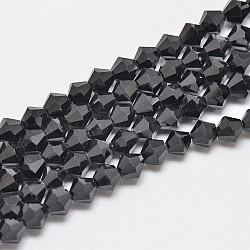 Opaque Solid Color Imitation Jade Glass Beads Strands, Faceted, Bicone, Black, 4x4mm, Hole: 0.8~1mm, about 75~78pcs/strand, 28~29cm(EGLA-A039-P4mm-D17)