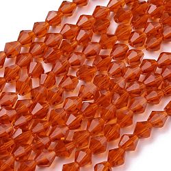 Transparent Glass Bead Strands, Faceted, Bicone, Orange Red, 8x8mm, Hole: 1mm, about 35~40pcs/strand, 15.7 inch(GLAA-Q058-8mm-32)