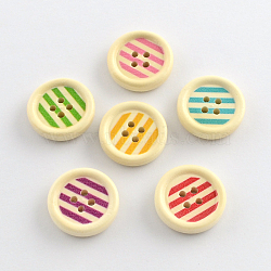 4-Hole Printed Wooden Buttons, Flat Round, Mixed Color, 20x5mm, Hole: 2mm(X-BUTT-R032-072)