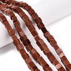 Synthetic Goldstone Beads Strands, Cube, 6~7x6~6.5x6~6.5mm, Hole: 1mm, about 60~61pcs/strand, 15~15.366''(38.1~39cm)(G-T139-6x6-18A)