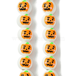 Handmade Porcelain Beads Strands, Hand Painted Ceramic Beads, with Enamel, Round, White, 14x12x11mm, Hole: 2.5mm, about 30pcs/strand, 13.39''(34cm)(PORC-A025-01E)
