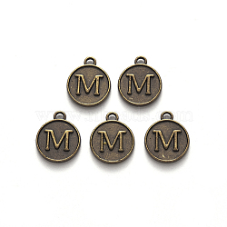 Alloy Pendant Cabochon Settings, For Enamel, Cadmium Free & Lead Free, Flat Round with Letter, Antique Bronze, Letter.M, 14x12x2mm, Hole: 1.5mm(PALLOY-N156-01M-AB)